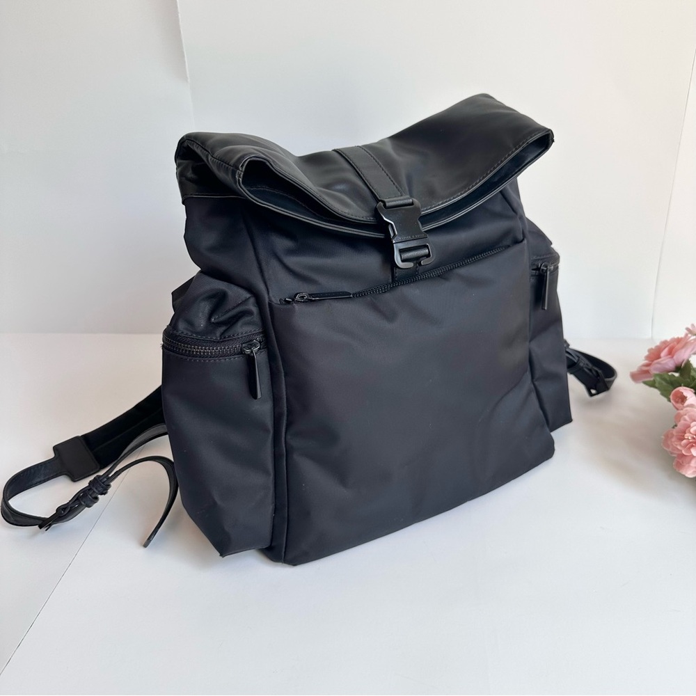 Charles & Keith Black Nylon Faux Leather Backpack